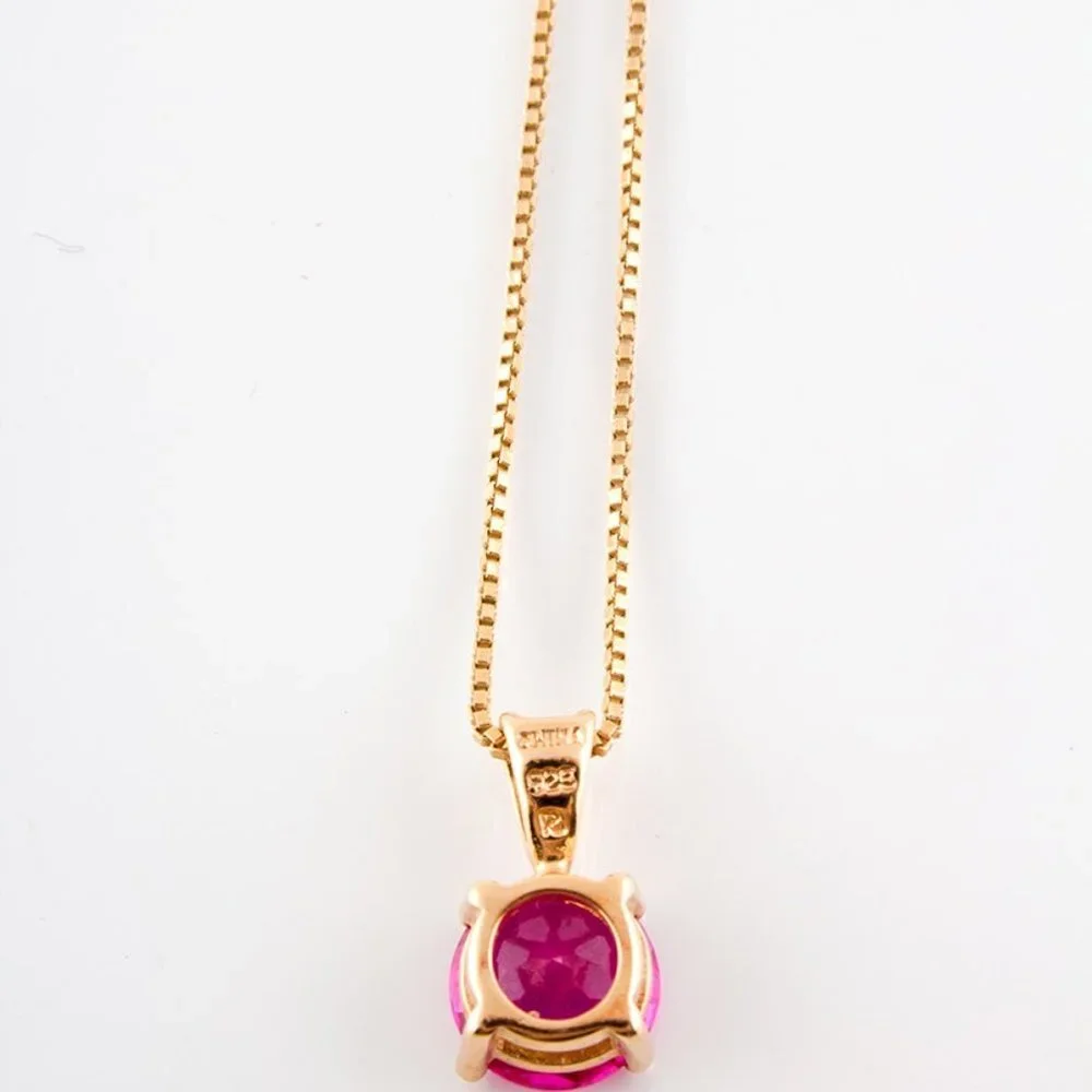 Pink Topaz Pendant with 18" Chain 14kt Gold over sterling Silver - Picture 2 of 2